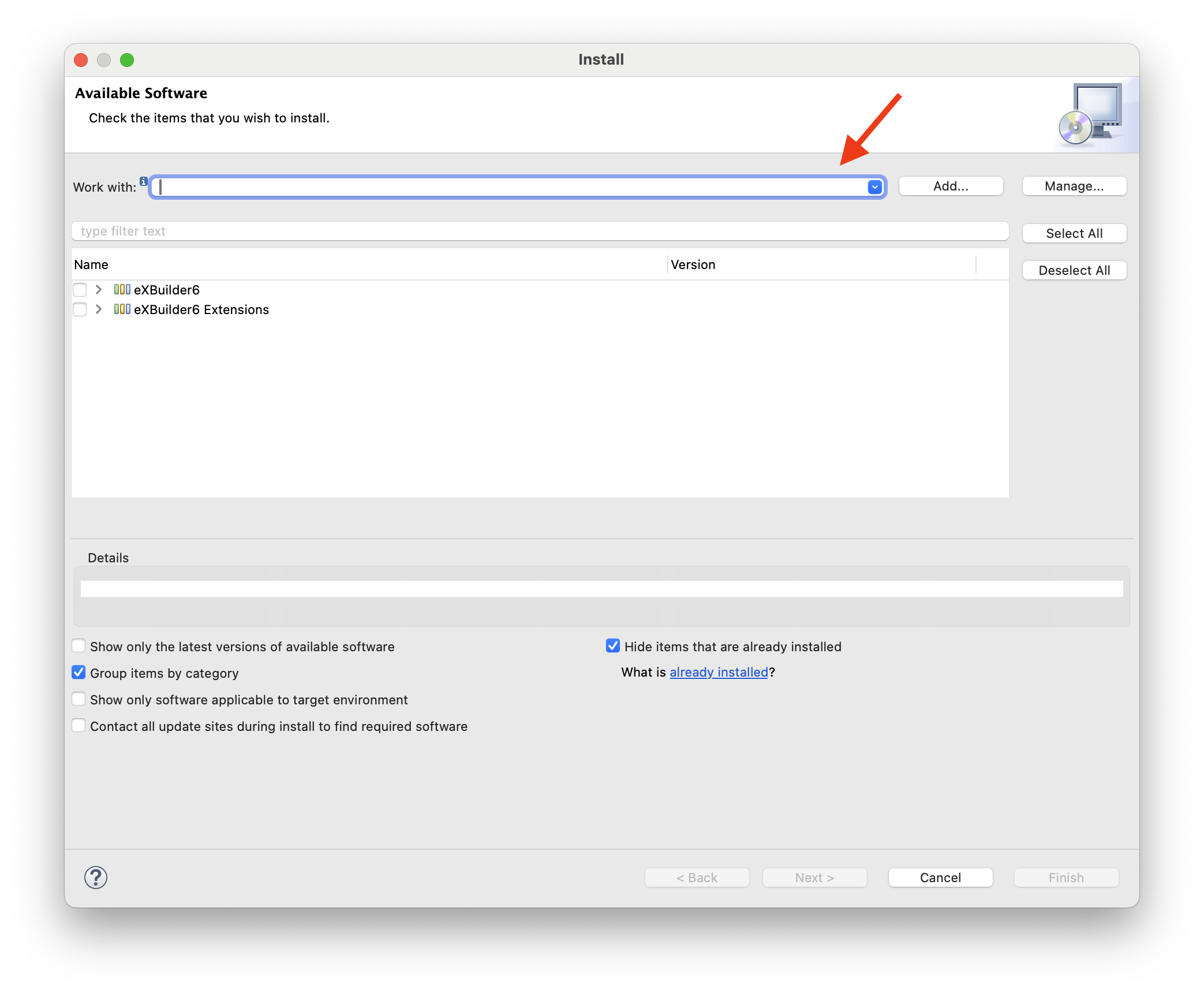 Install New Software URL 입력 화면